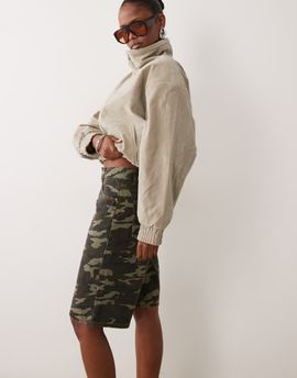 Lioness Lioness Penny exclusive asymmetric button detail relaxed leg jorts in camo print-Multi
