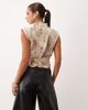 Lioness Lioness Penthouse funnel neck structured tie waist top in cream print-Multi - 4
