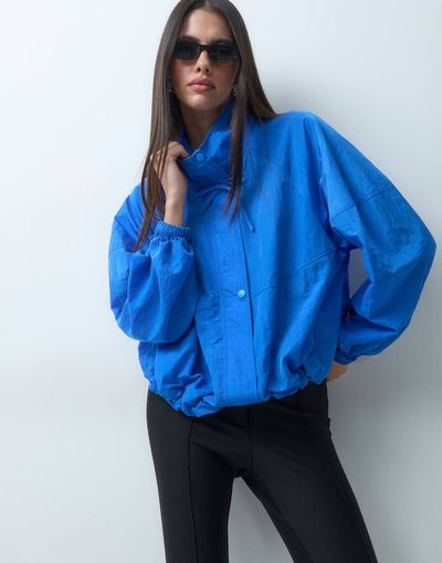 Lioness Lioness Penthouse tie funnel neck windbreaker jacket in pool party blue