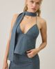 Lioness Lioness Play On Plaid Open-Back Halter Scarf Top in Navy, Women's at Urban Outfitters - 1