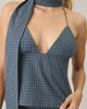Lioness Lioness Play On Plaid Open-Back Halter Scarf Top in Navy, Women's at Urban Outfitters - 3