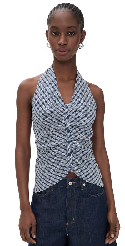 Lioness Lioness Power Hour Halter Top Navy Plaid