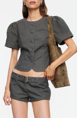 LIONESS LIONESS Puff Shoulder Cotton Top