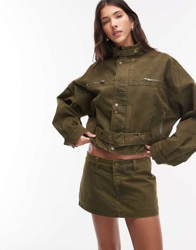 Lioness Lioness Rhode cotton blend cargo mini skirt in khaki - part of a set-Green