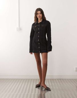 Lioness Lioness Rider cotton rich denim cinched waist button through mini dress in dark wash-Navy