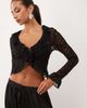 Lioness Lioness ruffle lace long sleeve top set in black - 1