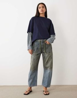 Lioness Lioness Rush Hour straight leg tie detail jeans in vintage blue wash