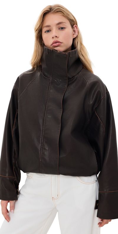 Lioness Lioness Shoreline Funnel Faux Leather Jacket Chocolate
