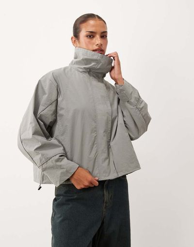 Lioness Lioness Shoreline funnel neck oversized utility toggle windbreaker jacket in silver