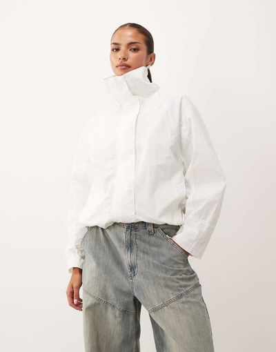 Lioness Lioness Shoreline funnel neck oversized utility toggle windbreaker jacket in white