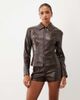 Lioness Lioness Soho woven faux leather collar detail fitted jacket in chocolate - part of a set-Brown - 1