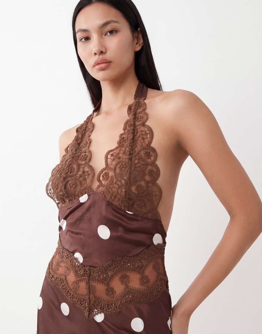 lioness brown polka dot dress girl capsule that speaks Women's Maxi Dress Del Monte Midi Cotton Style:With Tiered Train