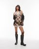 Lioness Lioness Stars Align chiffon lace trim mini dress in tan plaid-Multi - 1