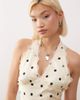 Lioness Lioness Stars Align halter neck lace trim open back satin mini dress in cream and black polka dots-Multi - 3