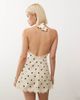 Lioness Lioness Stars Align halter neck lace trim open back satin mini dress in cream and black polka dots-Multi - 4