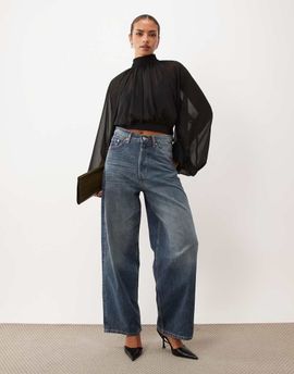 Lioness Lioness Suite Escape chiffon high neck balloon sleeve blouse in black