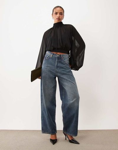 Lioness Lioness Suite Escape chiffon high neck balloon sleeve blouse in black