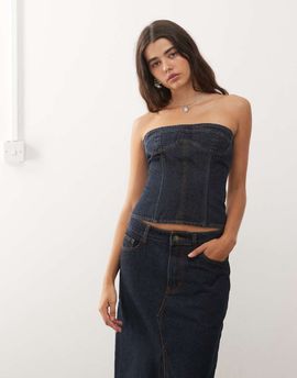 Lioness Lioness Sweetness seam detail bandeau top in indigo wash - part of a set-Blue