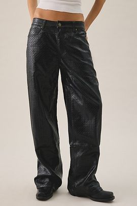 Lioness Lioness Top Model Embossed Faux Leather Baggy Straight Leg Pants in Black, Women's at Urban Outfitters