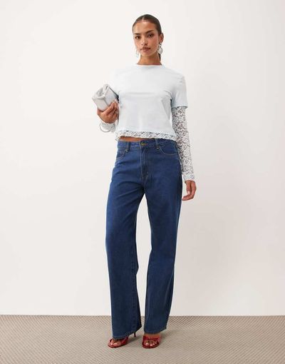 Lioness Lioness Top Model wide leg jean in mid blue wash-Black