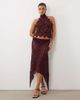 Lioness Lioness Trophy sheer lace intricate floral detail asymmetric skirt set in burgundy-RED - 1