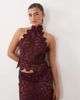 Lioness Lioness Trophy sheer lace intricate floral detail high neck top set in burgundy-RED - 1
