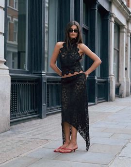 Lioness Lioness Trophy sheer lace intricate floral detailing asymmetric skirt in black - part of a set