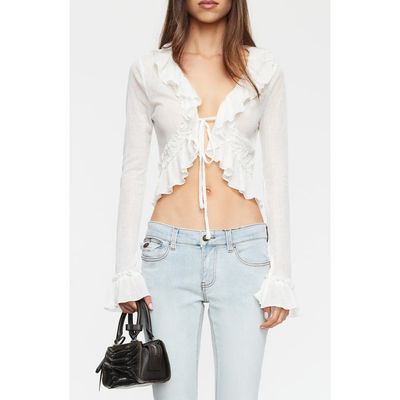 LIONESS LIONESS Venice Tie Front Ruffle Long Sleeve Top