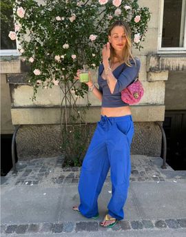 Lioness Lioness Venice tie waist pocket detail cargo pants in cobalt-Blue