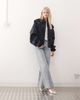 Lioness Lioness Vista leather look contrast stitch bomber jacket in black-Navy - 2
