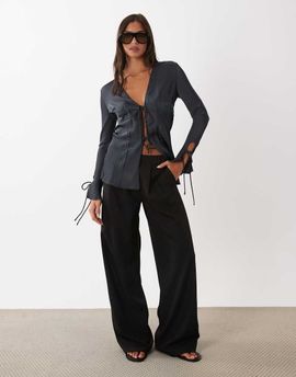 Lioness Lioness Volt pleat detail wide leg pants in black - part of a set