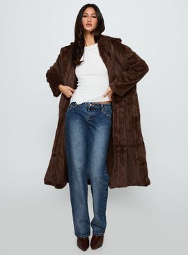 Lioness Moss Faux Fur Coat Chocolate