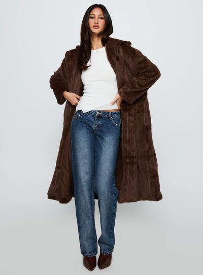 Lioness Moss Faux Fur Coat Chocolate