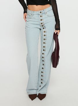 Lioness Penny Mid Rise Straight Leg Jeans Light Denim