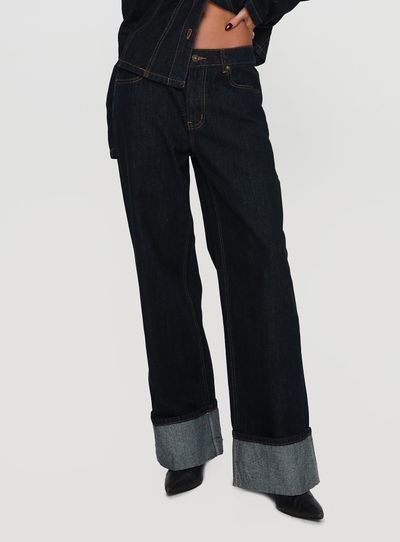Lioness Top Model Cuffed Jean Dark Denim