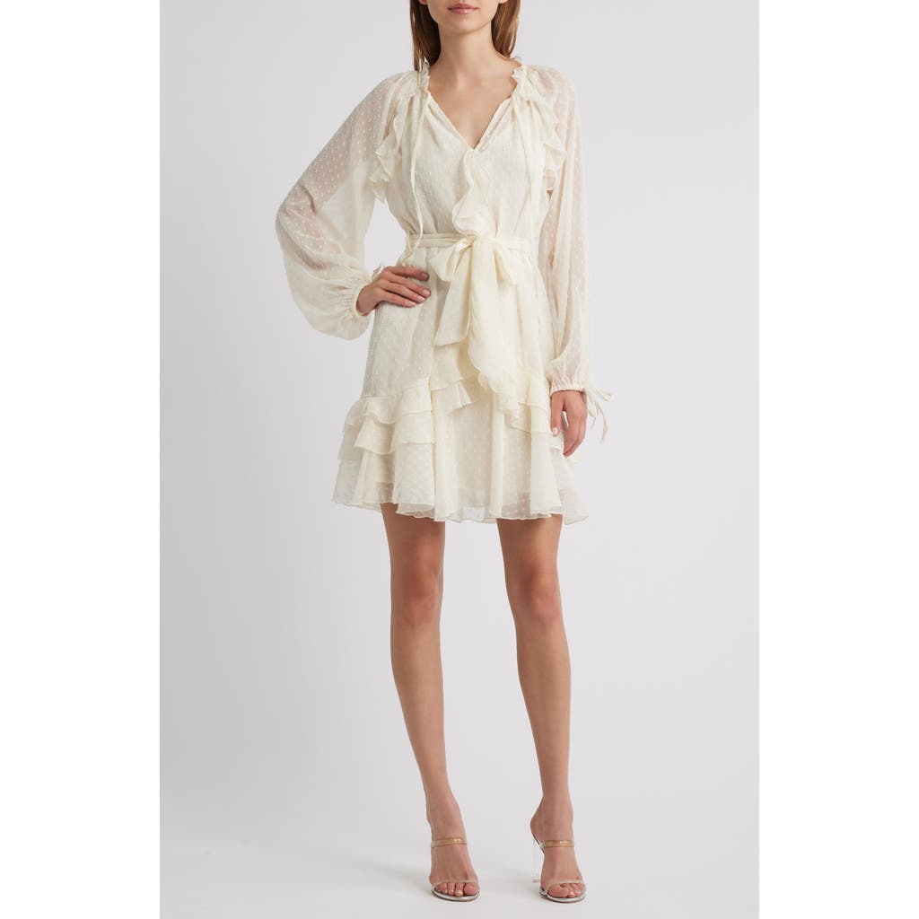 Lipsy Lipsy Dotty Ruffle Tie Waist Long Sleeve Dress