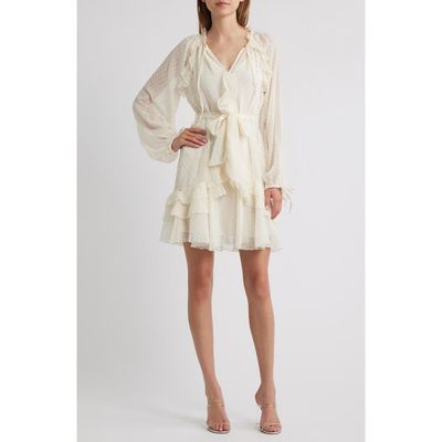 Lipsy Lipsy Dotty Ruffle Tie Waist Long Sleeve Dress