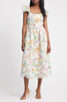 Lipsy Lipsy Floral Print Flutter Sleeve Midi Dress