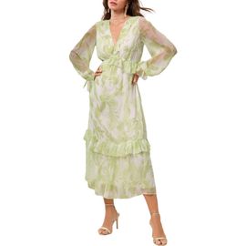 Lipsy Lipsy Long Sleeve Floral Print Chiffon Dress