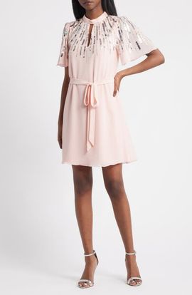 Lipsy Lipsy Sequin Embellished Cutout Tie Waist Dress