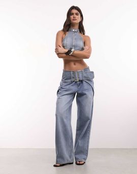 Liquor N Poker Liquor N Poker baggy belt buckle detail jeans in washed blue - part of a set