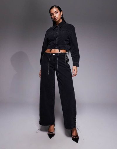 Liquor N Poker Liquor N Poker baggy chain detail jeans in black - part of a set