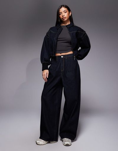 Liquor N Poker Liquor N Poker baggy pleated horseshoe jeans in raw indigo - part of a set-Gray