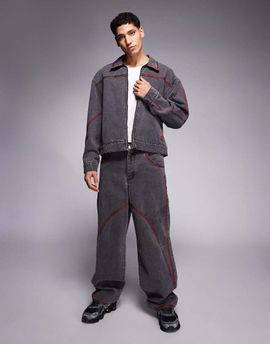 Liquor N Poker Liquor N Poker baseball embroidery detailing baggy jeans in black - part of a set