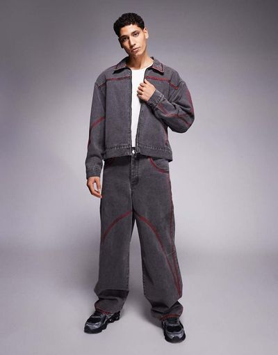 Liquor N Poker Liquor N Poker baseball embroidery detailing baggy jeans in black - part of a set