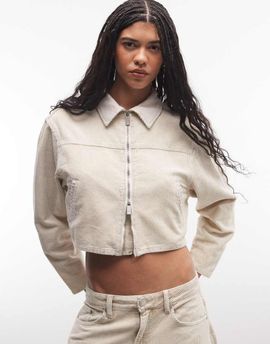 Liquor N Poker Liquor N Poker boxy cord contrast collar jacket in acid wash cord - part of a set-Blue