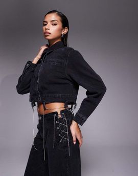 Liquor N Poker Liquor N Poker boxy denim chain detail jacket in black - part of a set