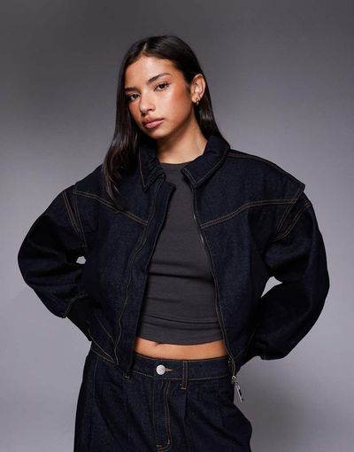 Liquor N Poker Liquor N Poker boxy zip up denim jacket in raw indigo - part of a set-Gray