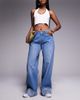 Liquor N Poker Liquor N Poker cinch midrise turn up baggy denim jeans in midwash blue - 1