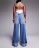 Liquor N Poker Liquor N Poker cinch midrise turn up baggy denim jeans in midwash blue - 2